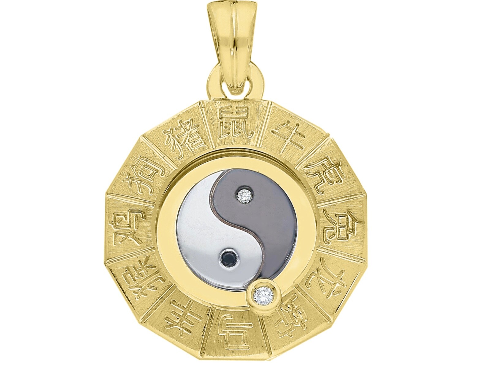 SOLID 18K YELLOW GOLD JAPANESE ZODIAC SIGN ROUND 23mm DIAMOND YIN YANG PENDANT SOLID 18K YELLOW GOLD JAPANESE ZODIAC SIGN ROUND 23mm DIAMOND YIN YANG PENDANT