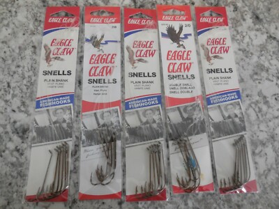 5 Packs Eagle Claw Snell Style 231X Size 2/0 Double Snelled Hooks
