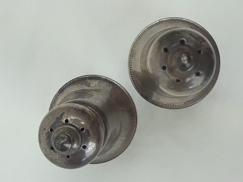 VINTAGE 1950s DUCHIN CRESTION STERLING SILVER WEIGHTED GLASS LINED SALT & PEPPER