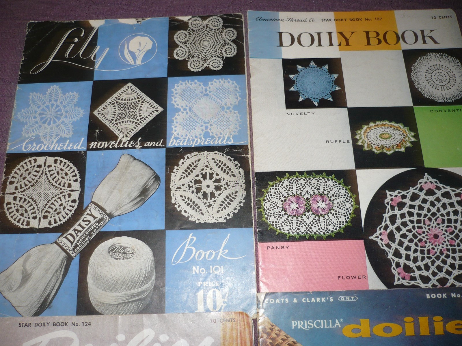 vintage lot of five (5) DOILIES-bedspread to knit, crochet booklets