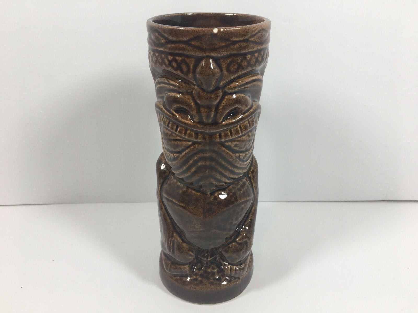 Tiki Farm Jimmy C Tall Handle Stein Cup Mug Cocktail Tumbler Brown Ceramic FLAWS