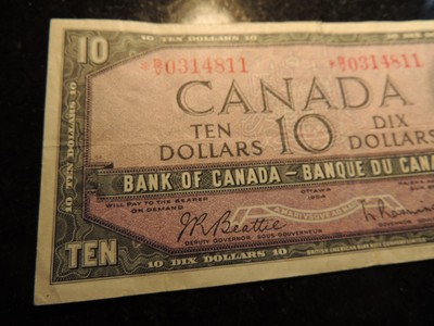 1954 BANK OF CANADA $ 10 TEN DOLLARS RARE PREFIX REPLACEMENT *B/V 0314811