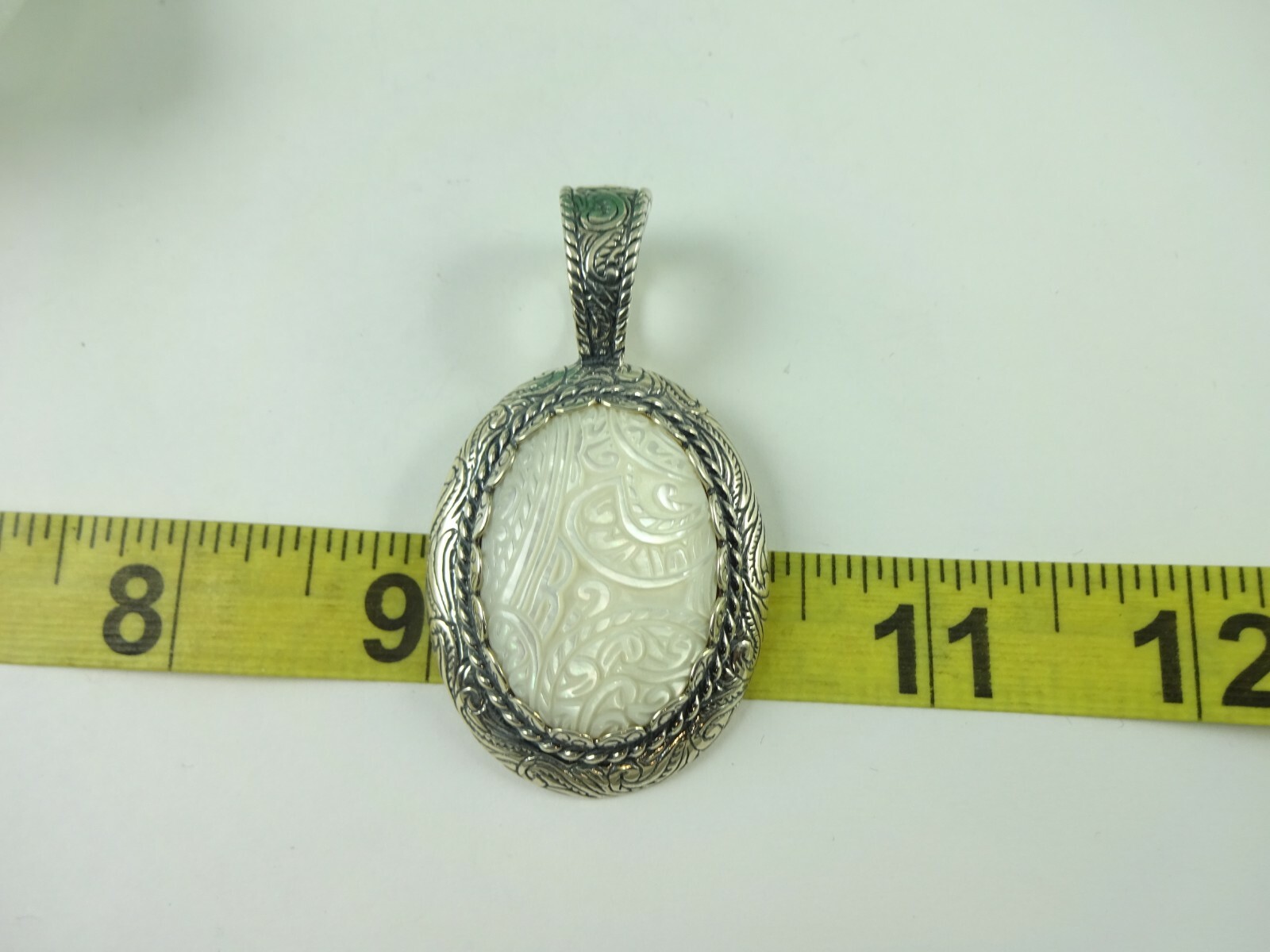 Sterling Silver Carolyn Pollack Carved Mother Of Pearl Large Pendant  27.2 Gram