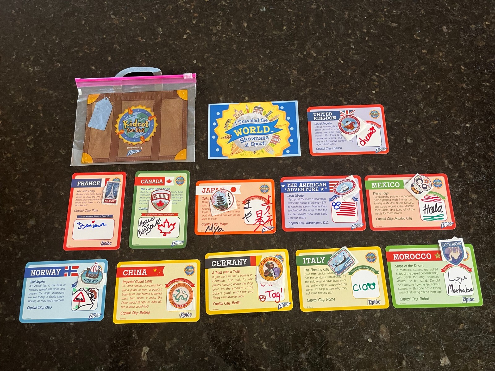 NEW 2023 Full Set Disney World Showcase Epcot Kidcot Cards