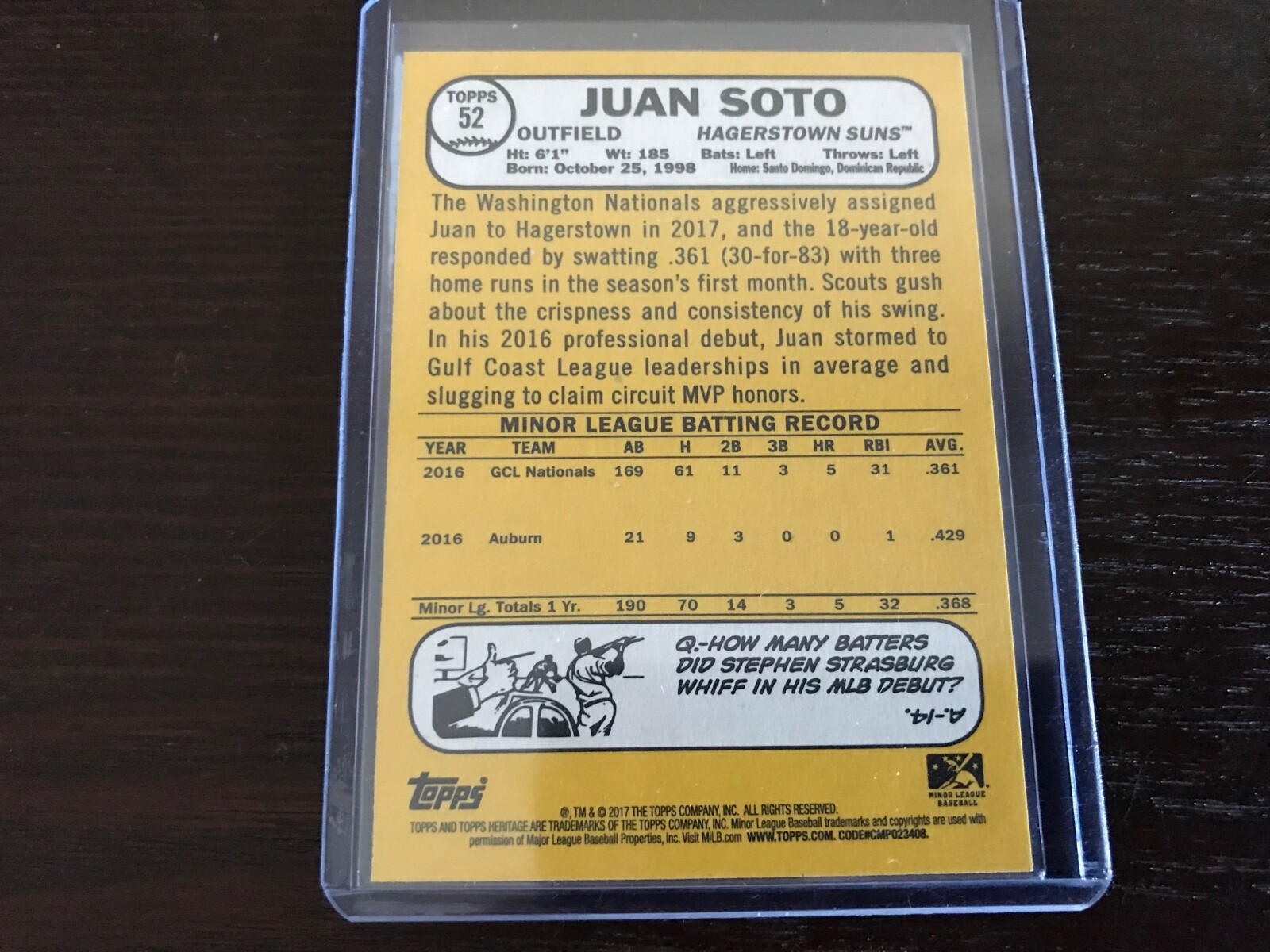 Juan Soto Rookie Topps Heritage 2017