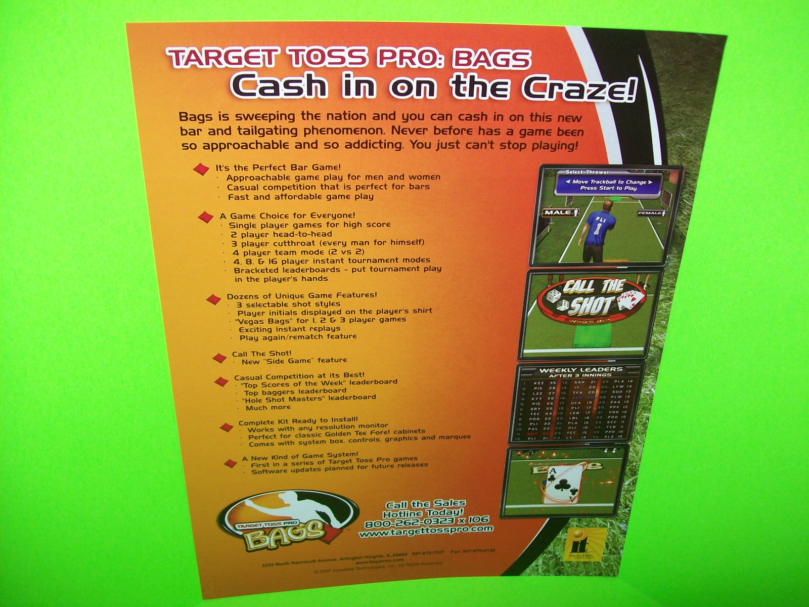 Incredible Tech 2007 Target Toss Pro BAGS Original Video Arcade Game Sales Flyer
