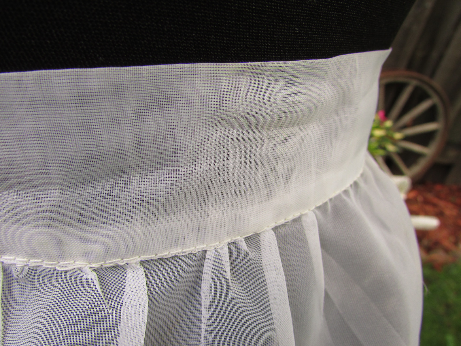 Vintage White Organdy Half Apron with Yellow Crochet