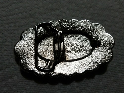 SILVER TONE OVAL FLOWER HOWLITE CENTER STONE BELT BUCKLE ESTATE FIND FREE SHIP