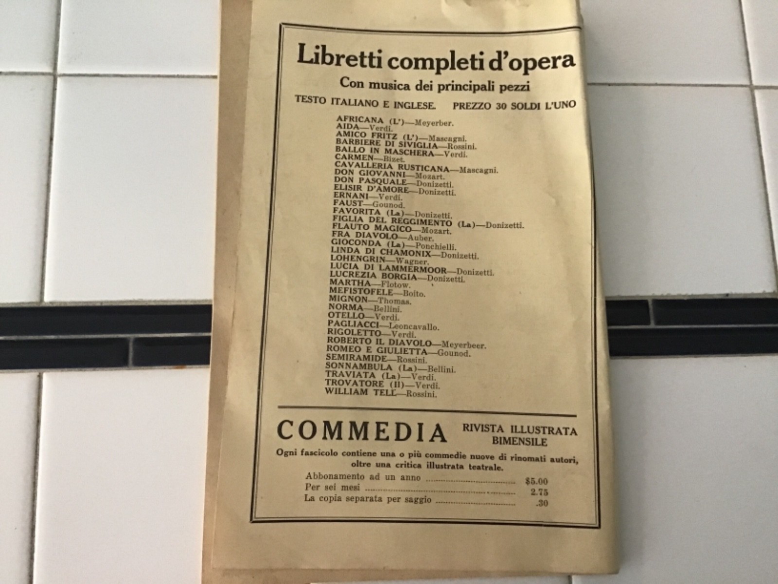 Italian Language S. F. Vanni “Catalogo  Musicale e Teatrale” 1920’s.