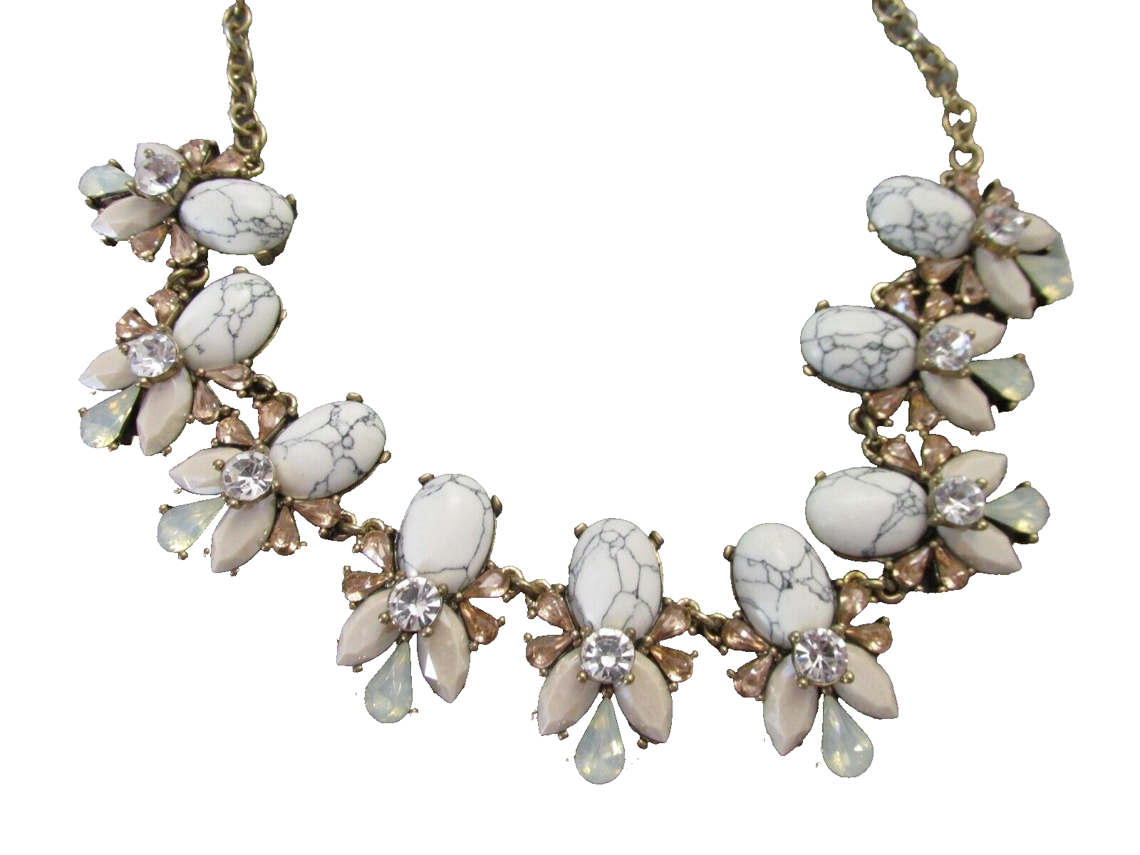 Choker Necklace, Gold Tone, Rhinestones Cabochons 21