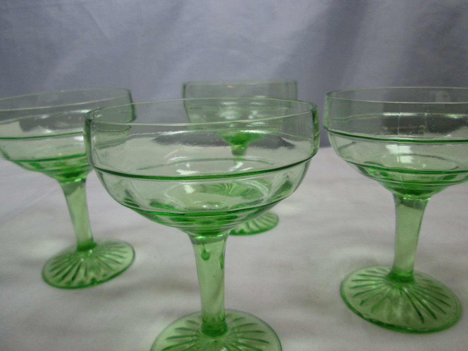 Vintage Vaseline Green Glass Sherbet Desert Martini Goblet Set of 4
