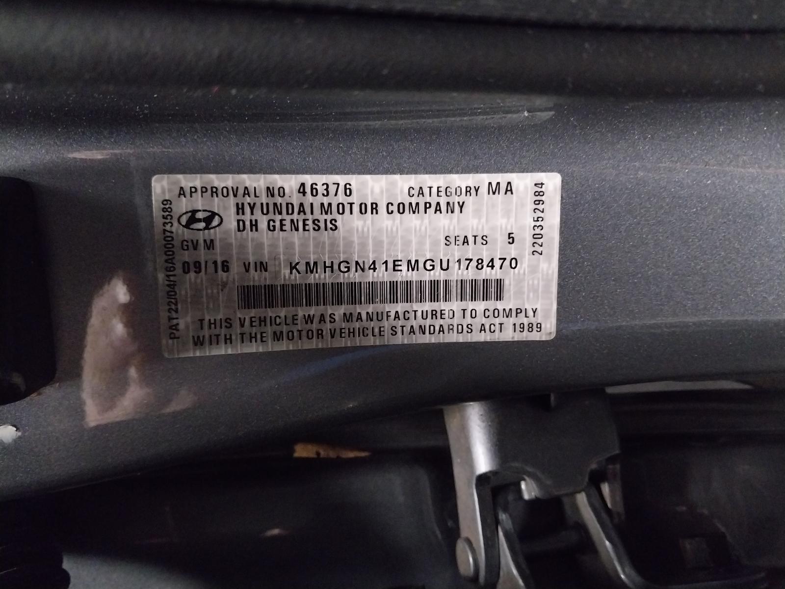 2016 Hyundai Genesis LEFT FRONT SEAT BELT ONLY DH 11/2014-01/2018 742029 image 10