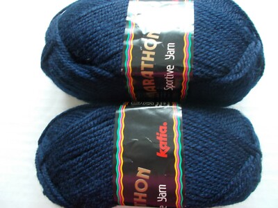 Katia Marathon Sportive wool blend yarn, Navy, lot of 2 (120 yds ea)