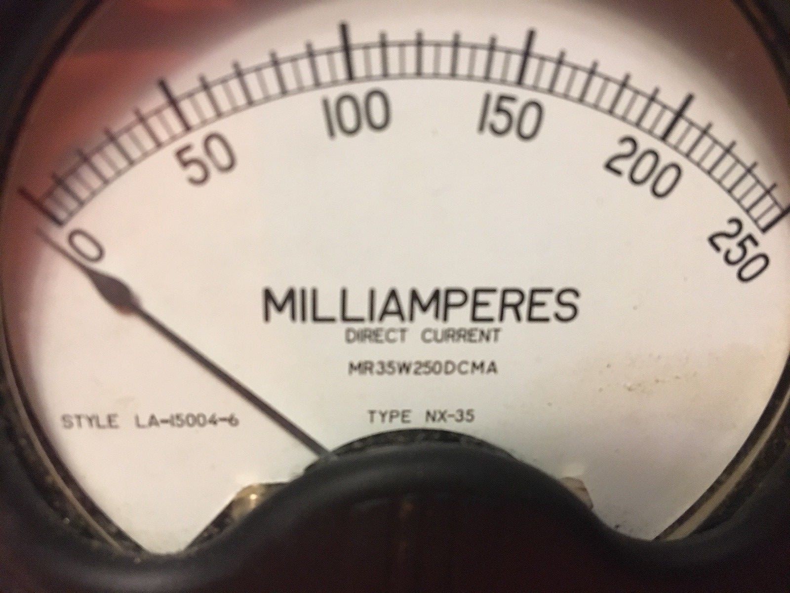 Westinghouse 0-250 Milliamperes DC Meter Type NX-35,Style LA15004-6,MR35W250DCMA