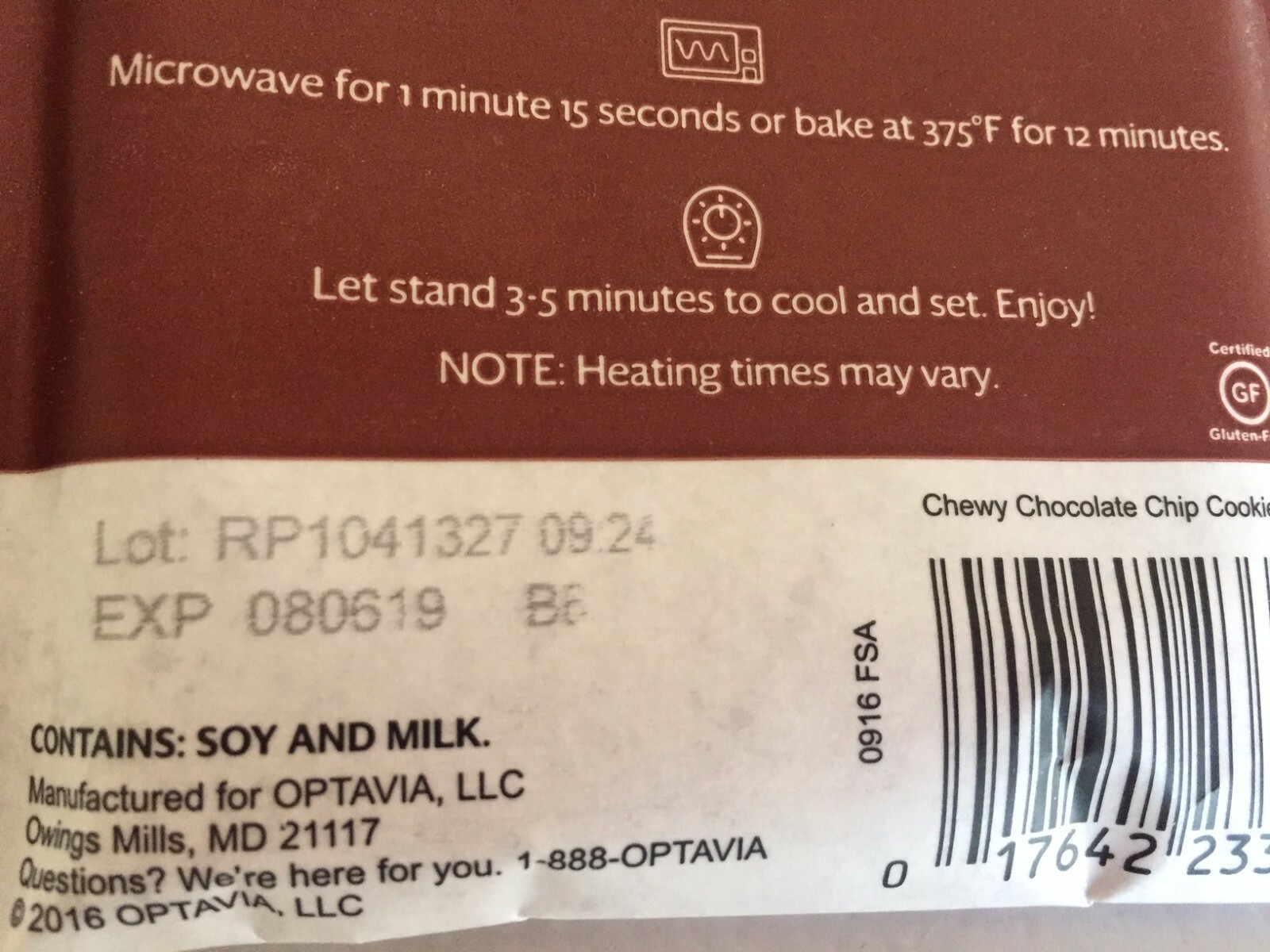 OPTAVIA  Chewy Chocolate Chip Cookie  (7 packets/bowls)  Healthy Diet Food