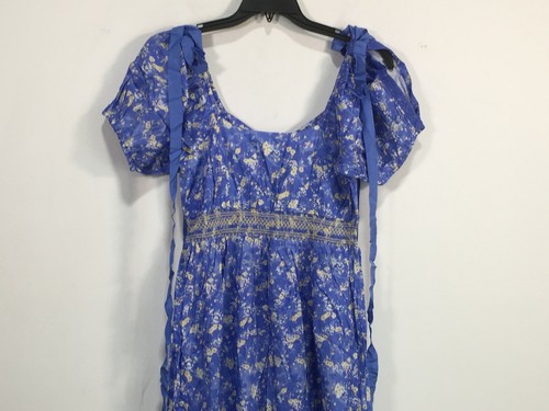 Pre-owned Loveshackfancy Women's  Angie Short Sleeve Floral Maxi Dress, Size 2 - Blue Jay