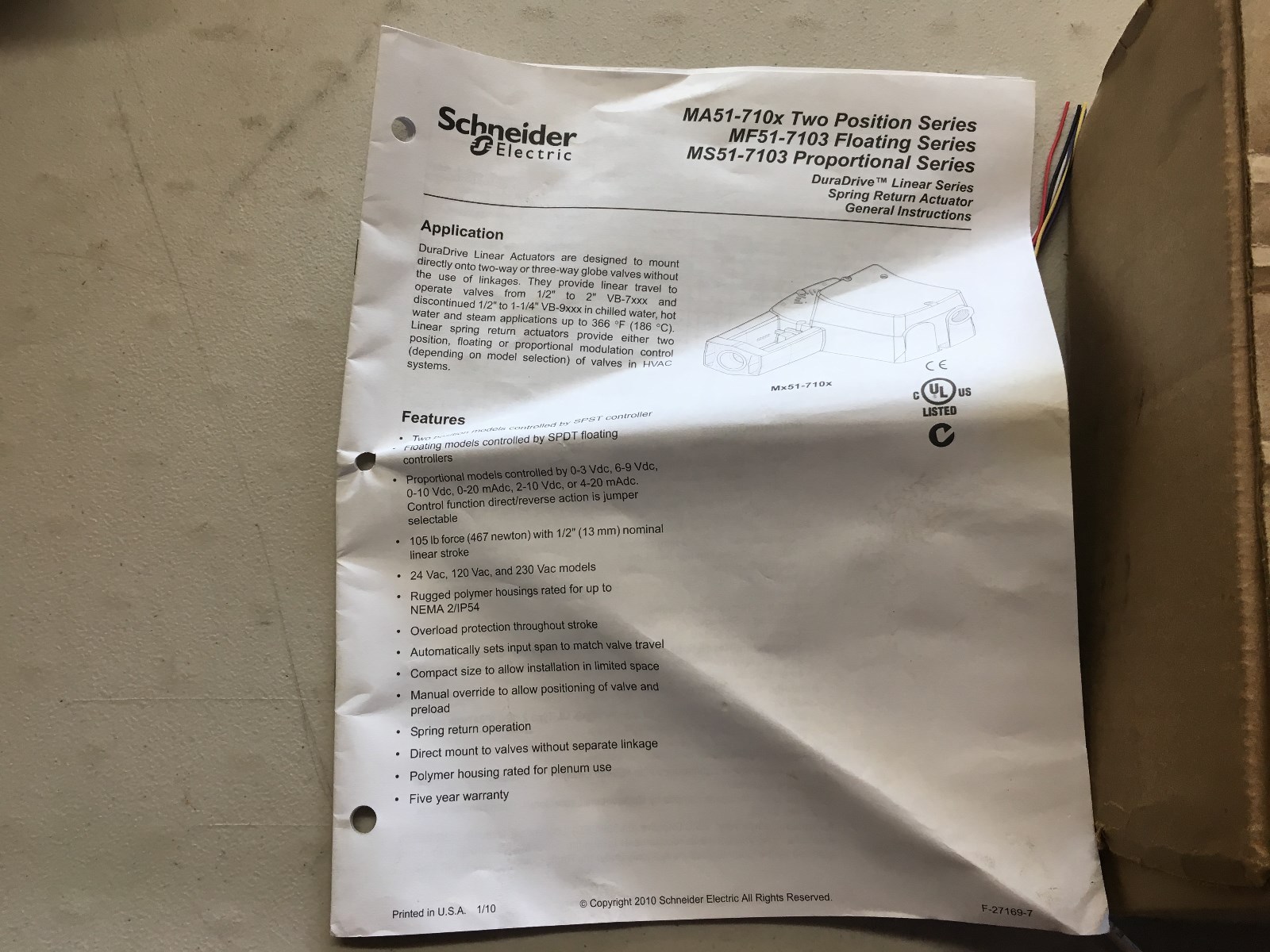 NEW, SCHNEIDER MS51-7103-150, PROPORTIONAL ACTUATOR, With VB 7263-000-4-7 Valve