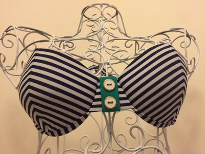 BNWOT Women Xhiliration Large Bathing Suit Striped strapless Pushup Top 