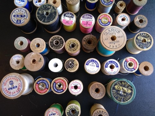 Vintage Thread Spools Lot Most Wood 54 Pieces