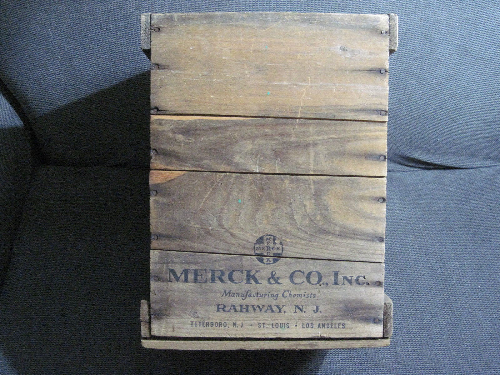 Antique Merck & Co. Manufacturing Chemists wooden shipping storage box crate