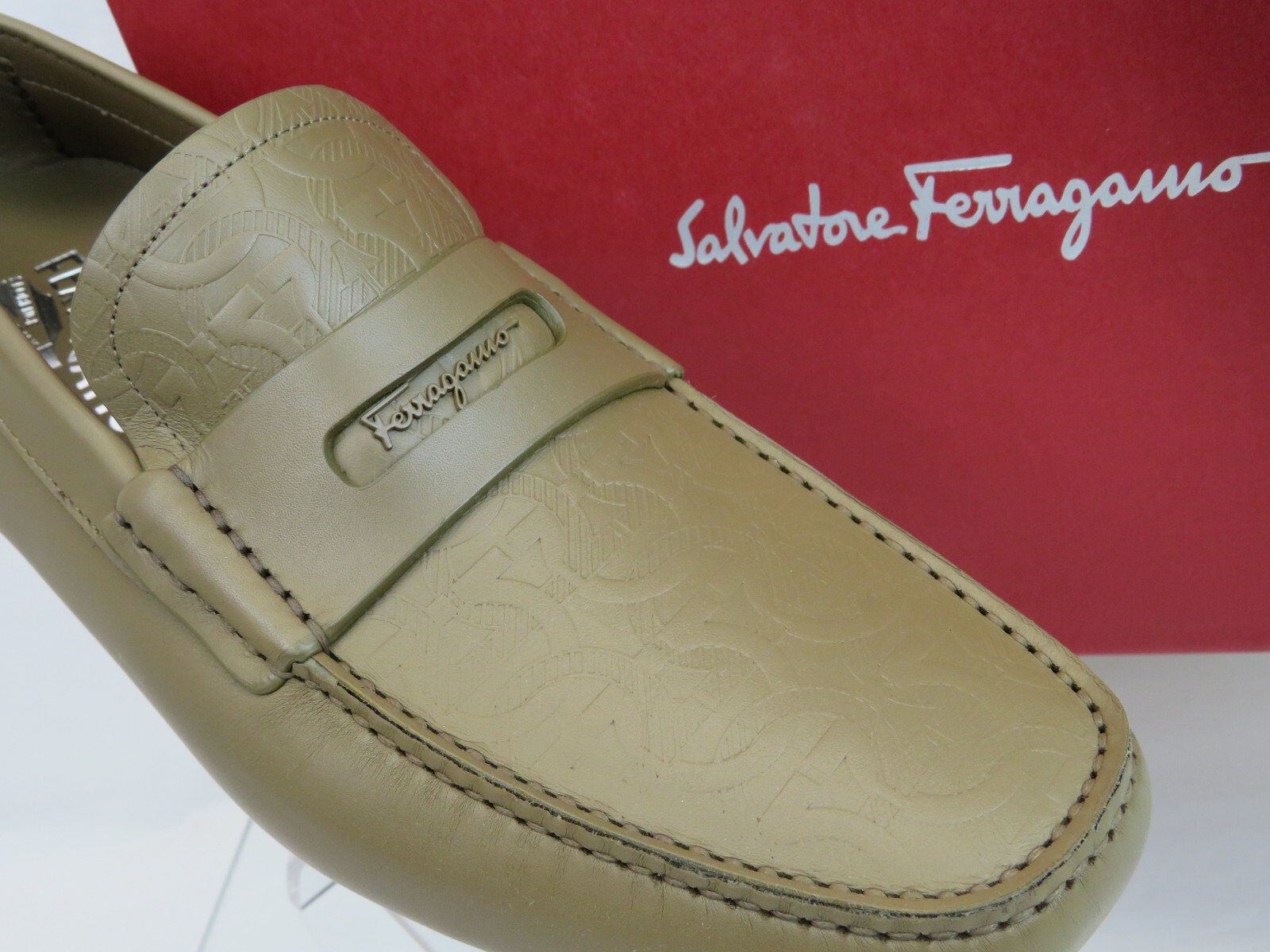 Pre-owned Ferragamo Newton Brown Leather Gancini Embossed Penny Driving Loafers 9.5 D