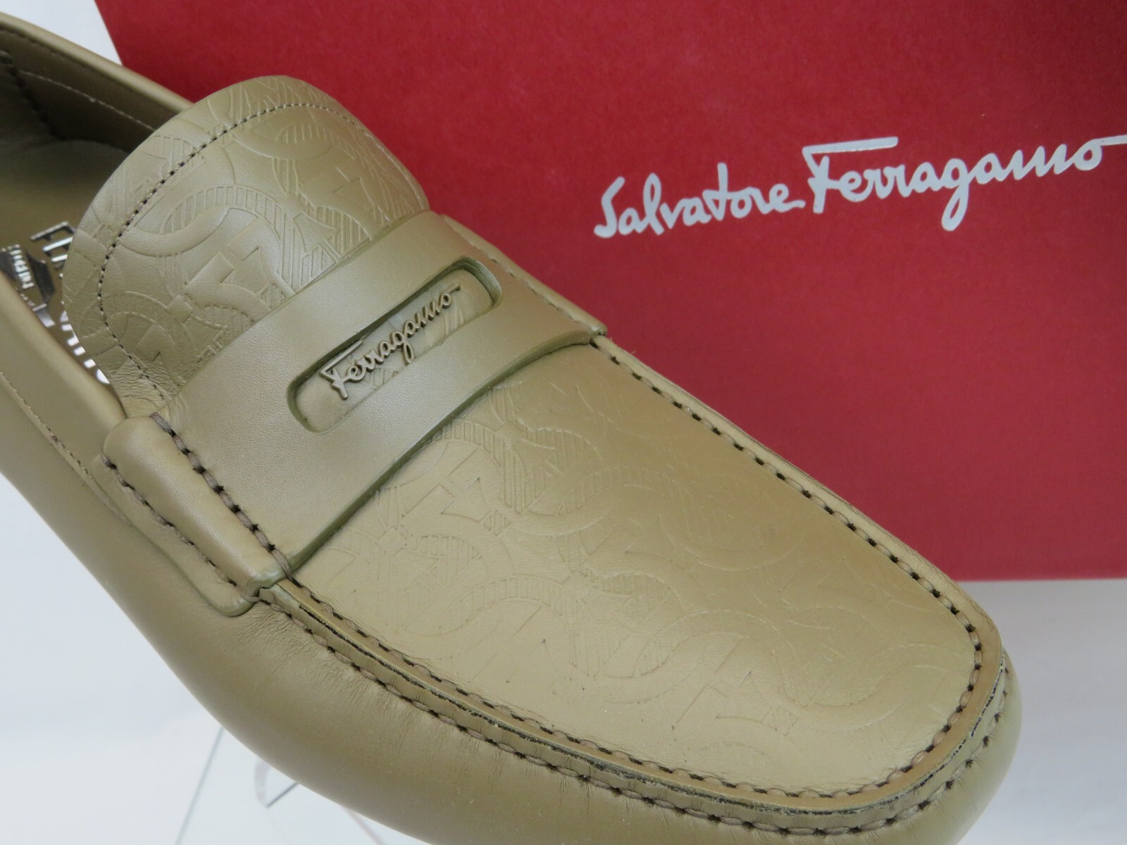 Pre-owned Ferragamo Newton Brown Leather Gancini Embossed Penny Driving Loafers 9.5 D