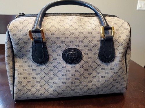 Vintage 70-80s Gucci Navy Micro GG Boston bag | eBay