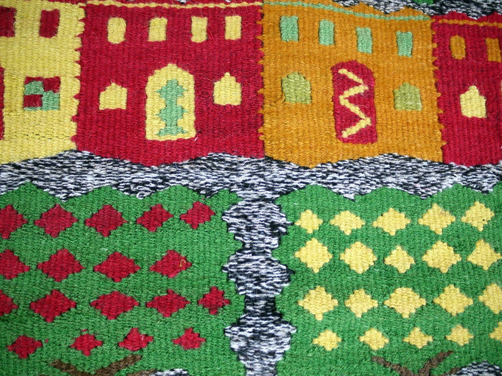 Vintage Hand Made OMANI Wool RUG Carpet PICTORIAL Fringe Oman ISLAM 24