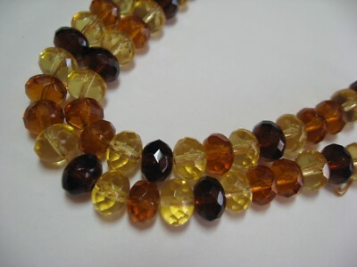 Topaz Colored Glass Beads 10 Inch Strand   6x 8 mm  Faceted Rondelle