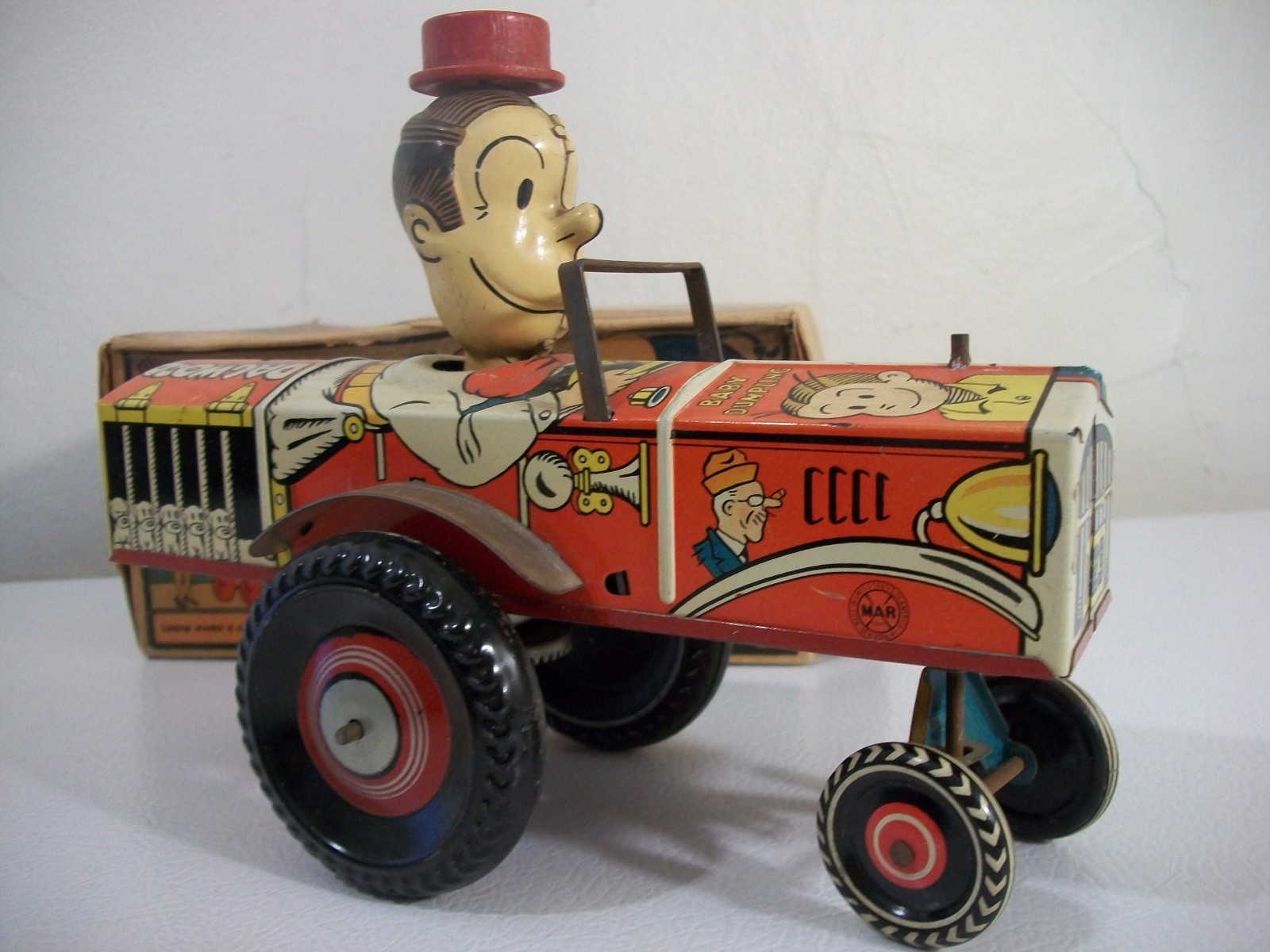 Vintage Marx 'Dagwood The Driver' Tin Windup Crazy Car With Original Box