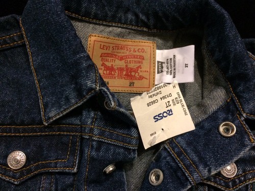 Levi's Dark Denim Jean Trucker Jacket Kids Youth 2T Child Snap Red Tab NEW