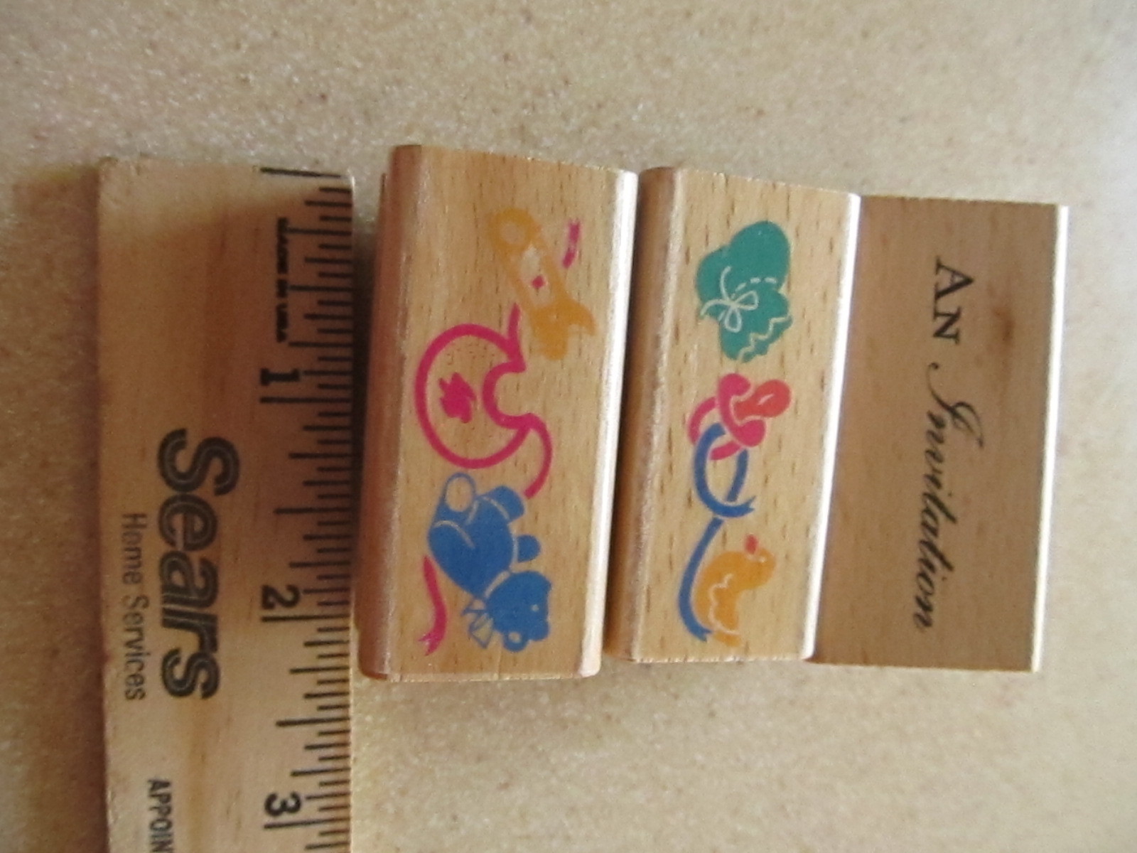 LOT 4 Rubber Stamps Wood  Balloons  Baby Invitation Alias Used