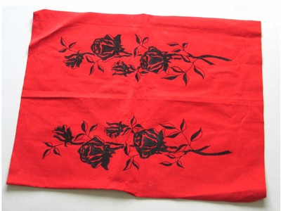 Red Fuzzy Fabric Printed Black Roses & Pattern Blocks makes 20x8