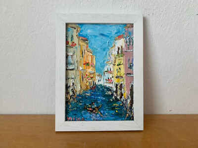Venice Italy Oil Painting On Canvas Board Original Colorful Houses Landscape
