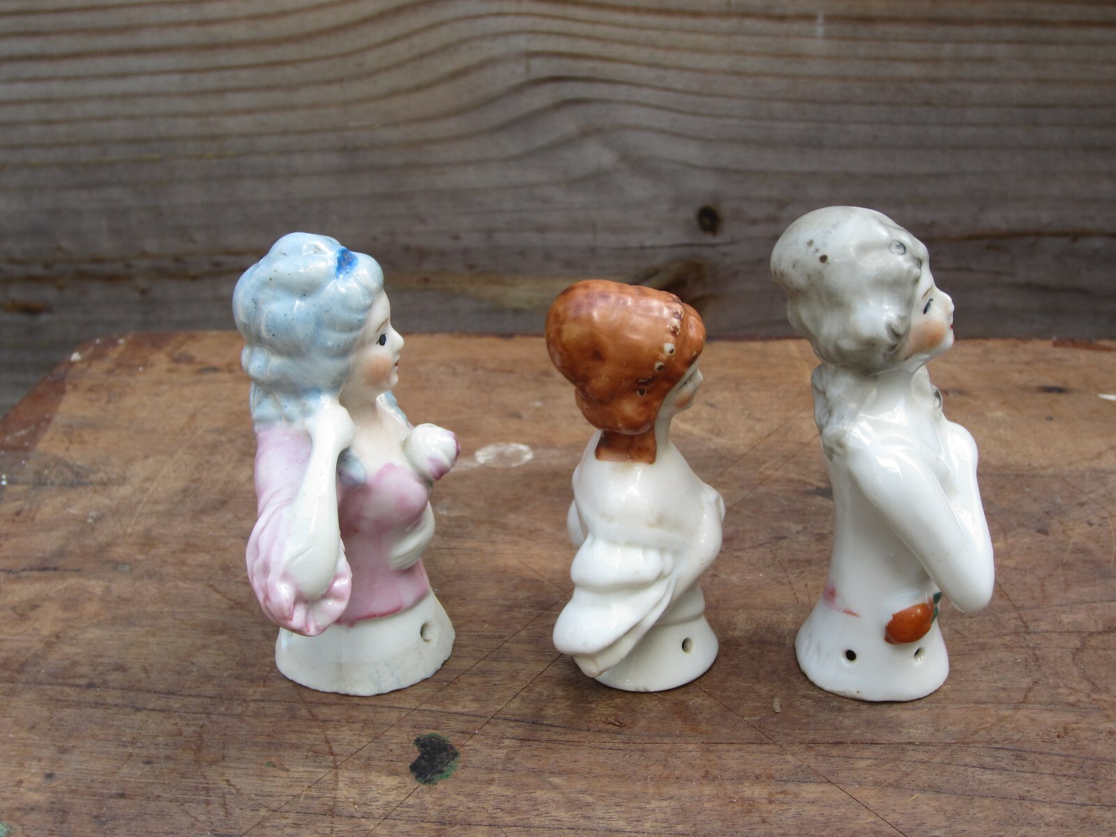 SET OF 3 PIN VTG CUSHION HALF DOLLS .. One Made in GERMANY .. Two Made in JAPAN