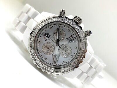 New techno jpm Ladies white Ceramic CSX Chronograph Diamond Quartz Watch