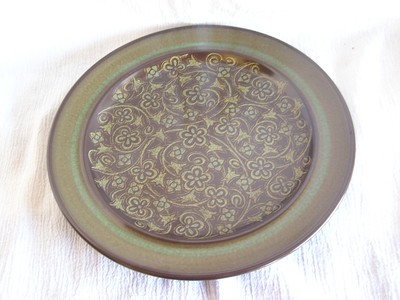 3 Vintage Franciscan Madeira USA Green Tan Floral Scroll Salad Plate Dish Retro