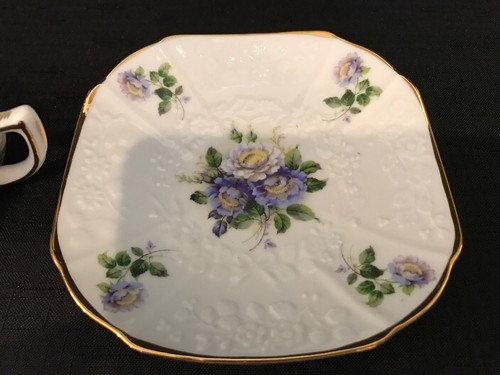 Teacup and Saucer, Blue and White, Unique Shape Octagonal Cup, Embossed Design