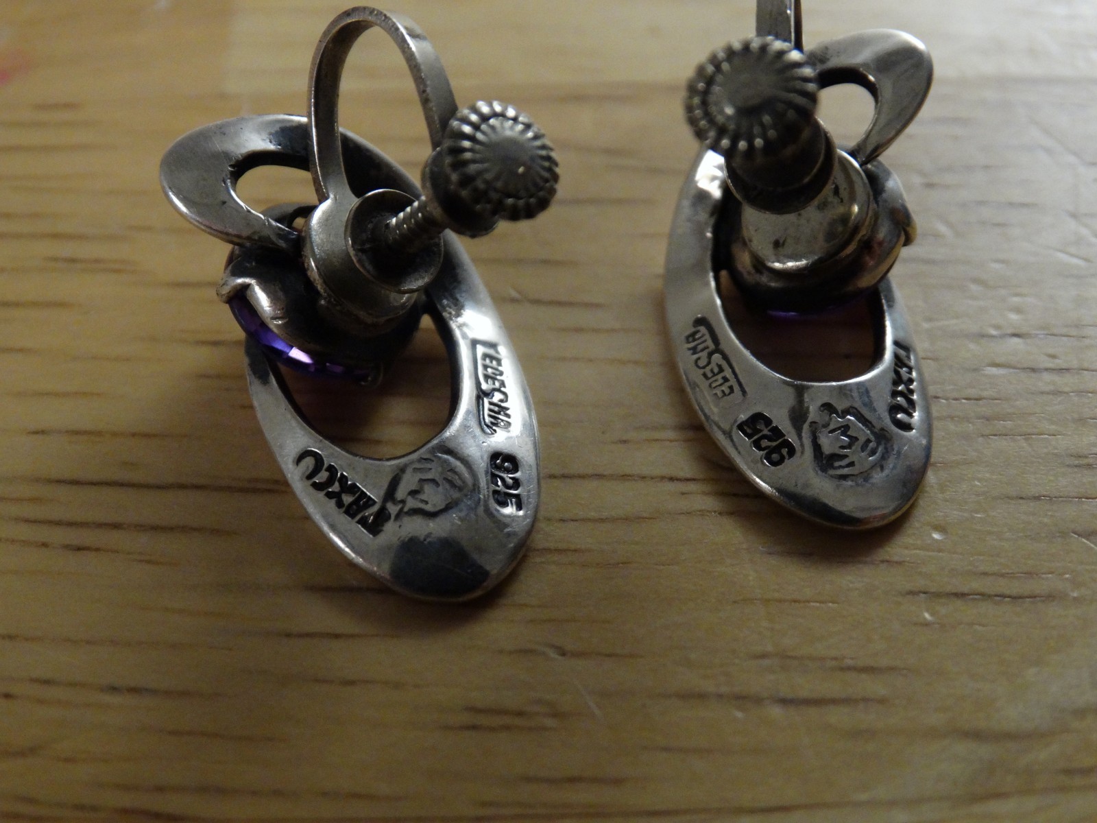enrique ledesma purple alamite sterling silver earrings, 925, mexico, screw back