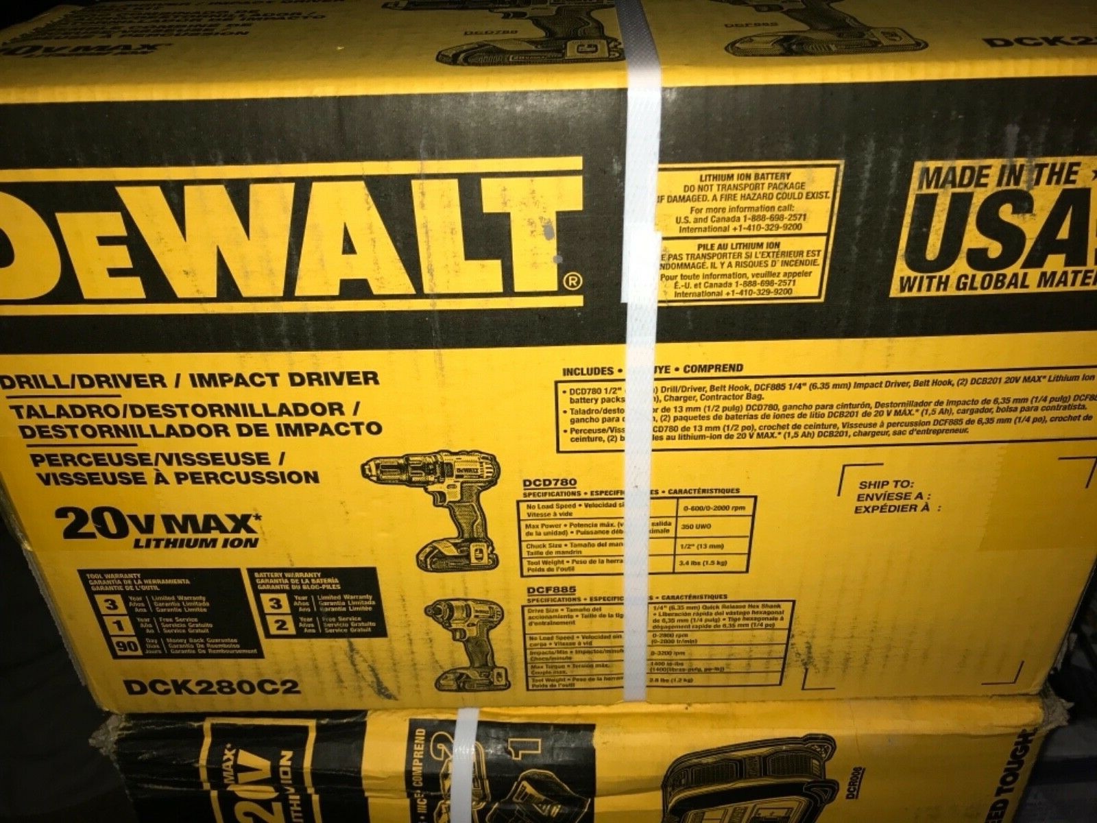 DEWALT DCK280C2 20V Cordless Drill and Impact Driver Combo Kit