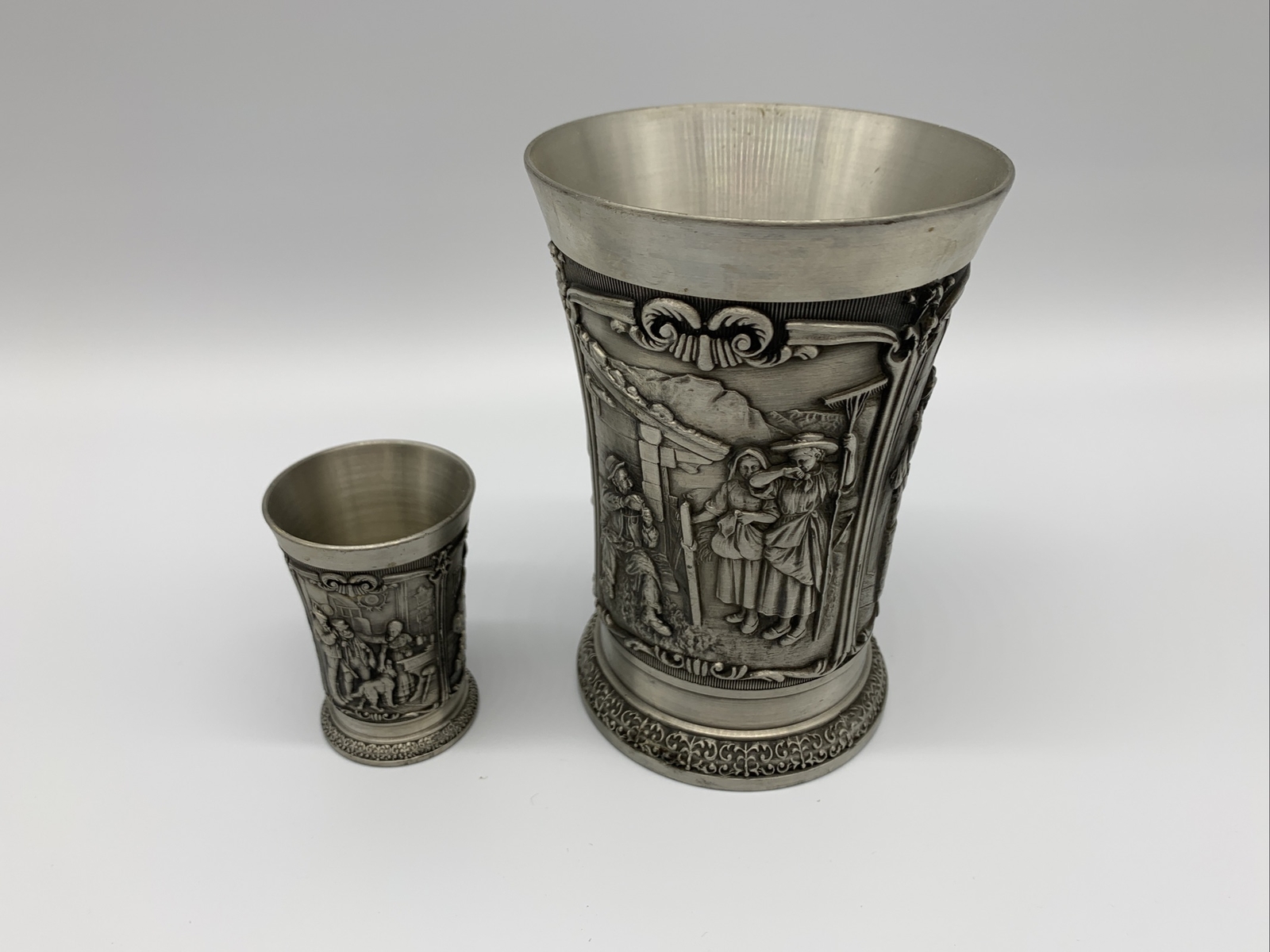 SKS ZINN 95% Pewter Cup Cups Lot of 2 Large and Small Made