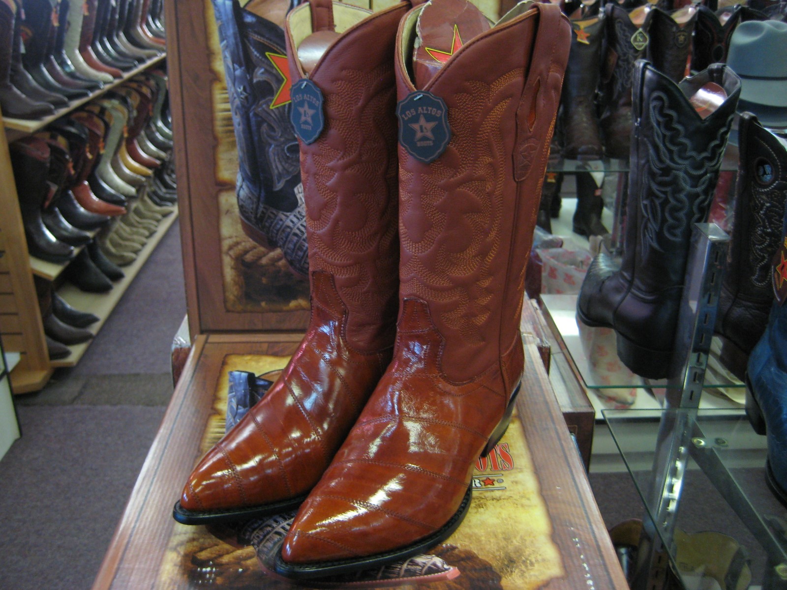 Pre-owned Los Altos Boots Los Altos Men Cognac Genuine Eel Western Cowboy Boot J-toe 990803 Ee+ In Brown