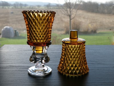 HOMCO Home Interiors Set of 2 Amber Jewelite Diamond Votive Cup Candle Holder