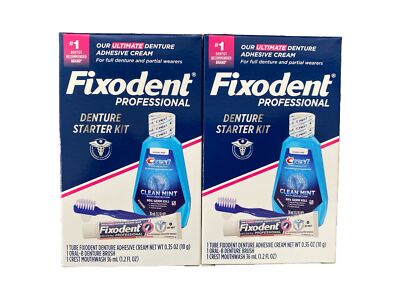 (2) Fixodent Professional Denture Brush Starter Kit FREE SHIPPING Travel size