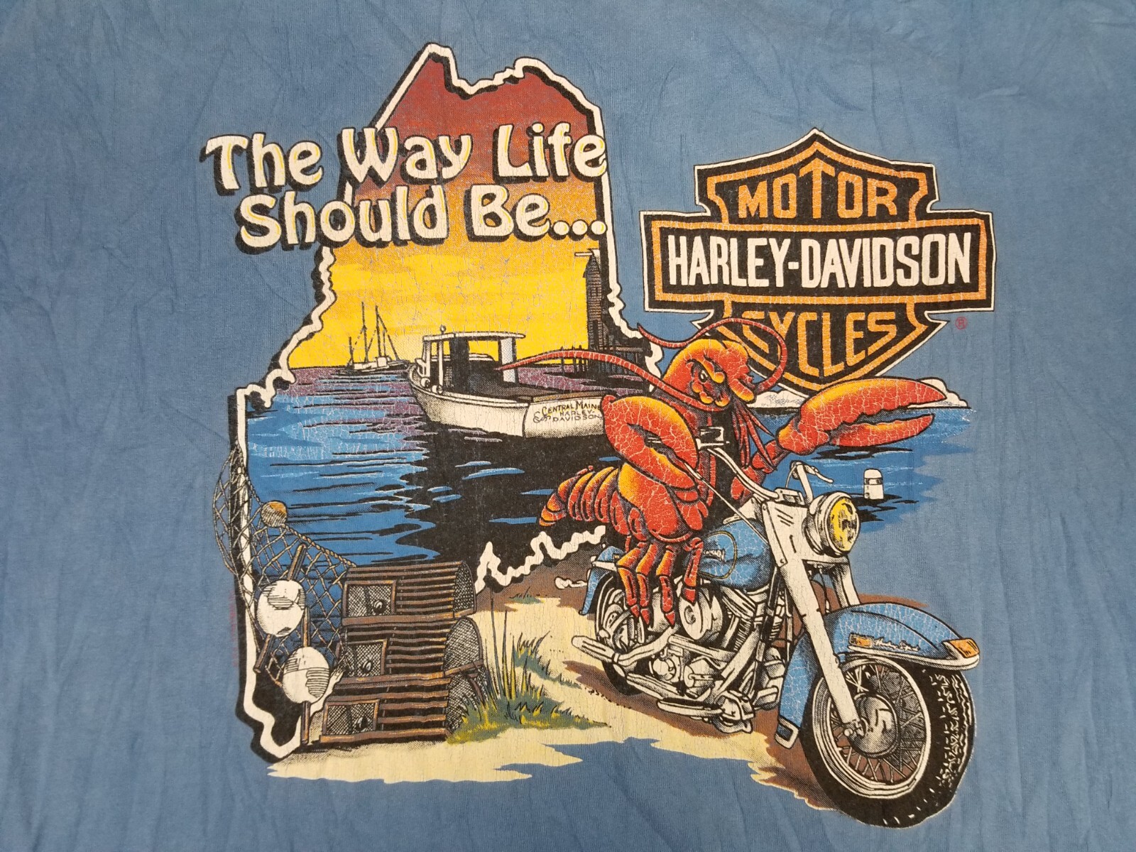 VINTAGE 90' HARLEY DAVIDSON MOTORCYCLE SKYBLUE T-SHIRT SZ