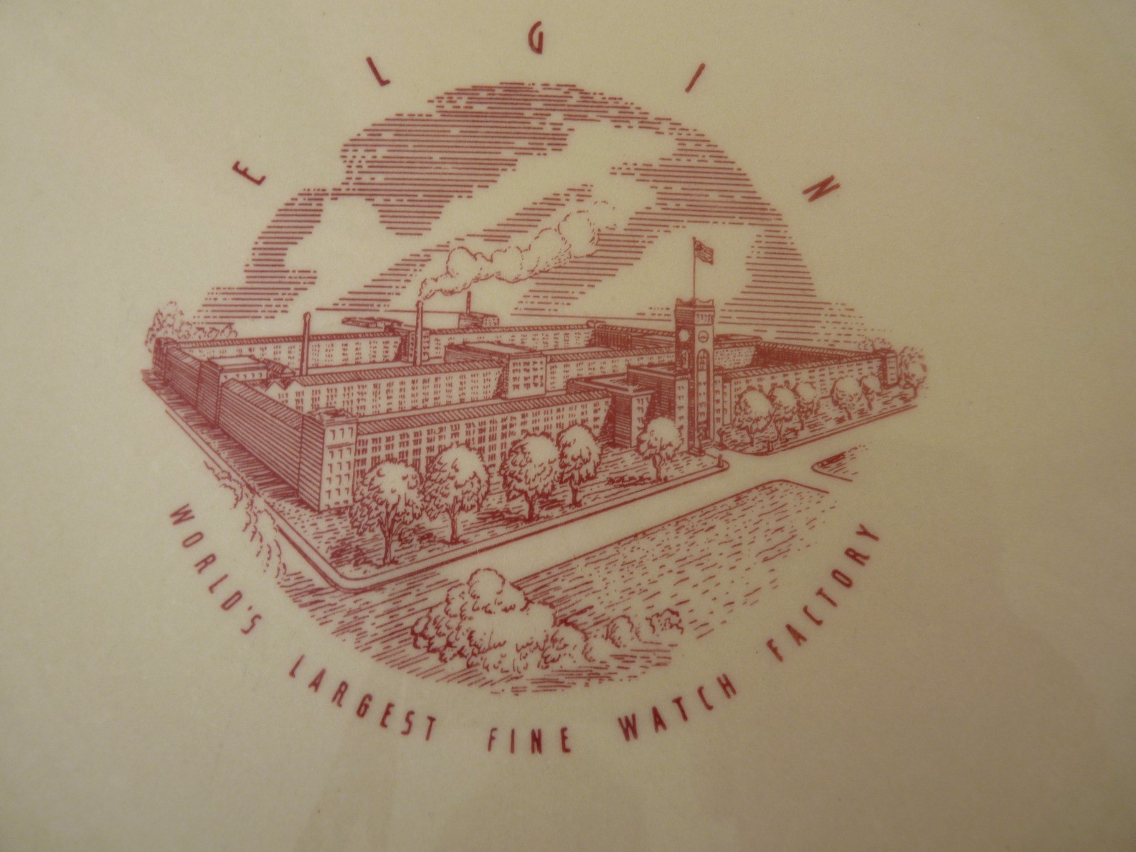 Rare Vintage Elgin Watch Factory Dining Room Plate Syracuse China