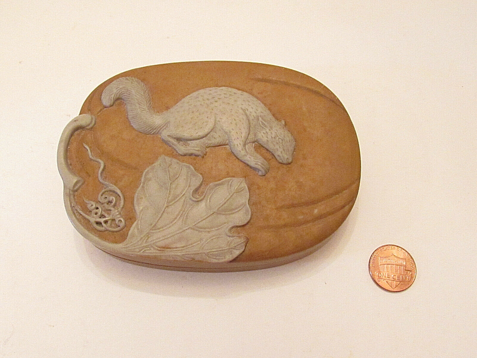Chinese Duan Stone Inkstone with Fitted Matching Box Gourd and Squirrel Motif