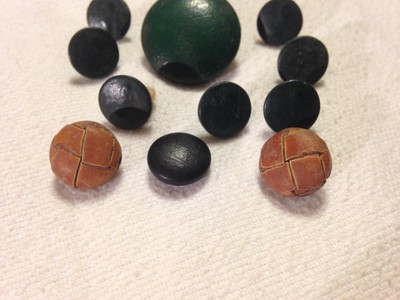 Lot of 9 Green and 2 Brown Leather Buttons