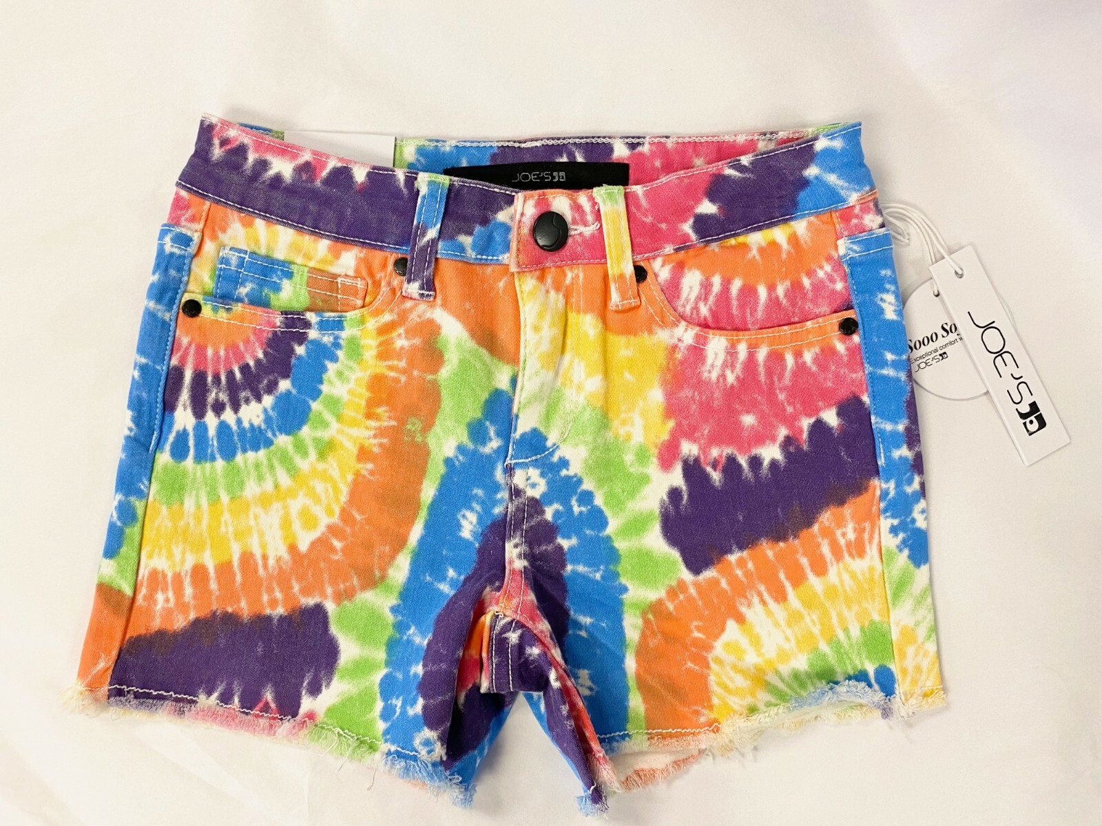 Джинсы JOES Girls CHLOE Rainbow Tie Dye со средней посадкой и потертыми краями, шорты 12 NWT