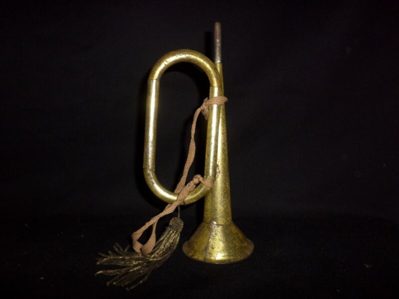 Antique Primitive Tin Parade Horn Bugle Patriotic Americana Folk Art